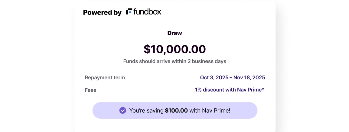 fundbox loan offer of $10,000 with a 1% discount