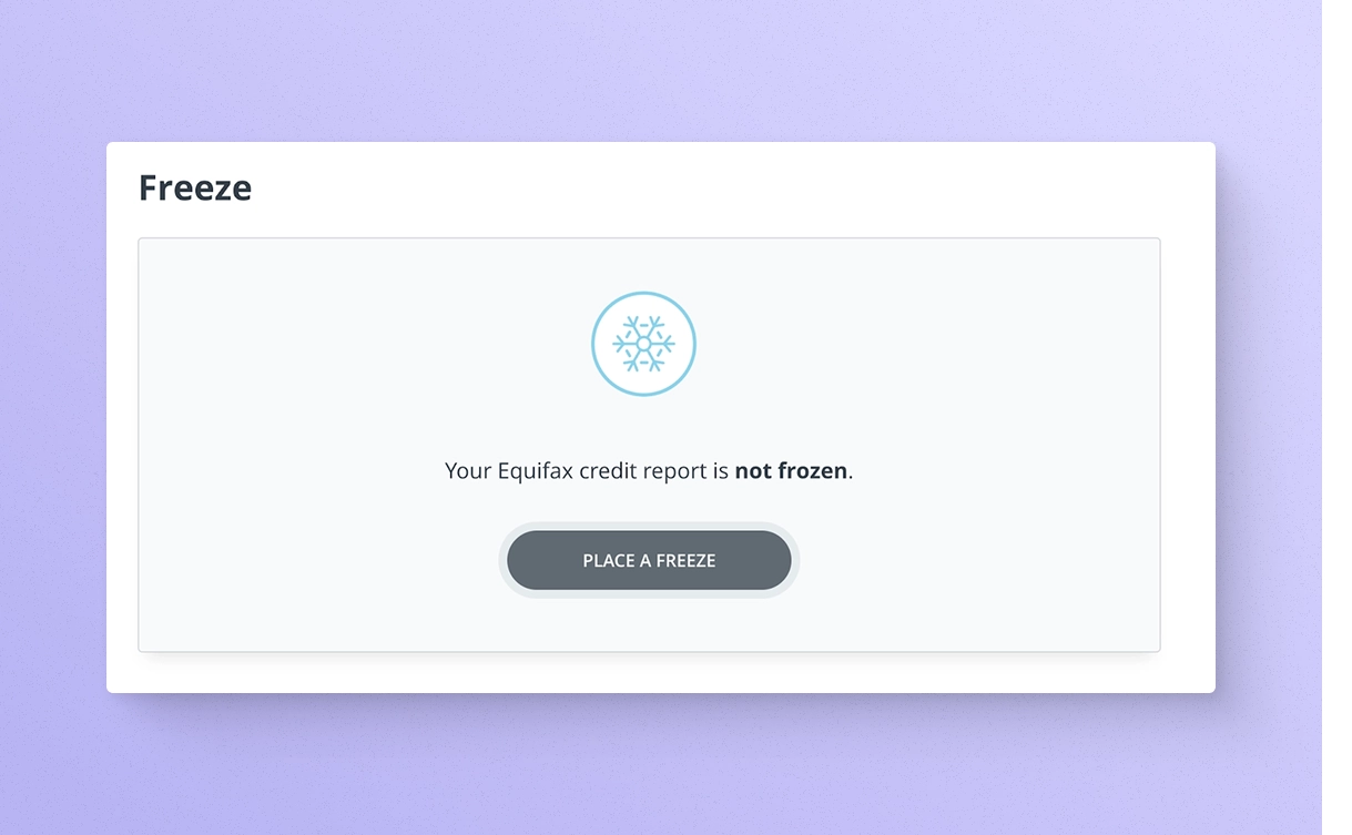 Equifax credit not frozen screen