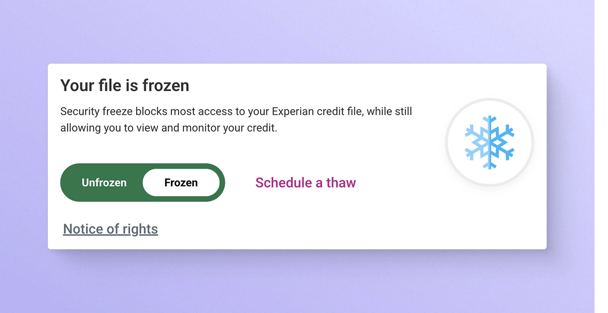 Experian credit is frozen website