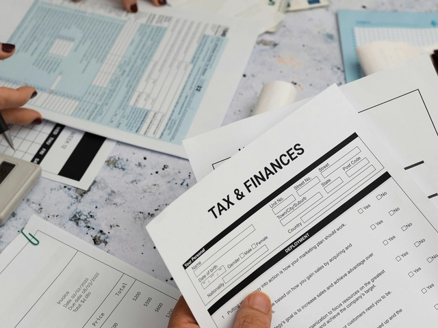 Hand holding tax and financial paperwork