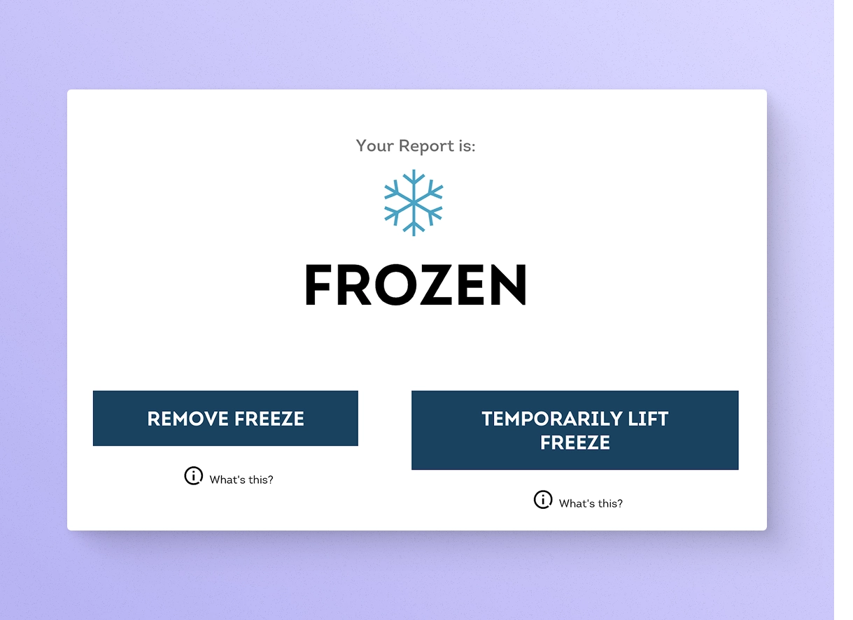 TransUnion credit frozen screen