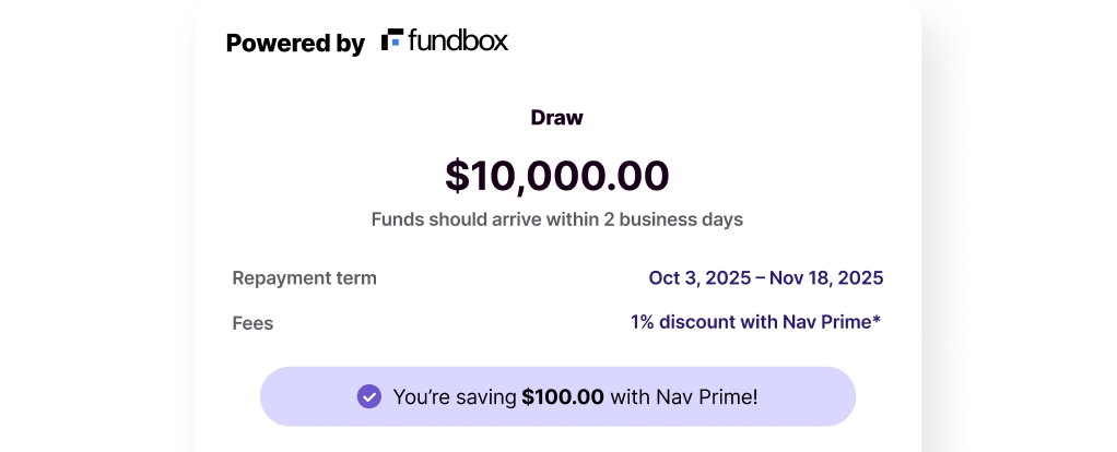 fundbox loan offer of $10,000 with a 1% discount