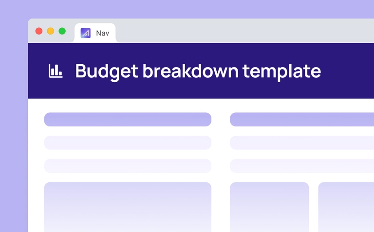 Nav budget breakdown template interface displayed in a web browser layout