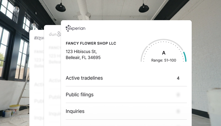 Experian credit score report for Fancy Flower Shop LLC with an A rating and 4 active tradelines