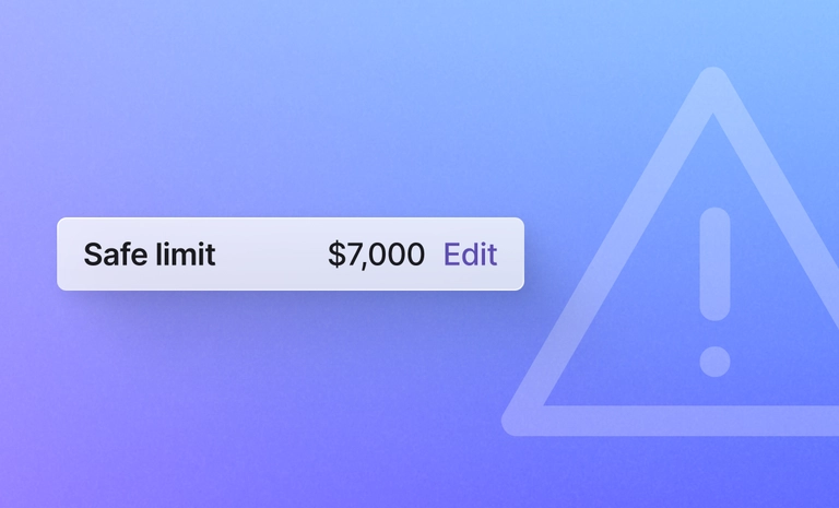 Cash flow safe limit set to $7,000 with an edit option on a blue gradient background.