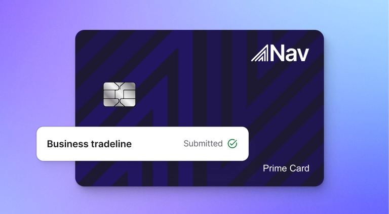 credit card with overlay showing reported business tradeline credit building