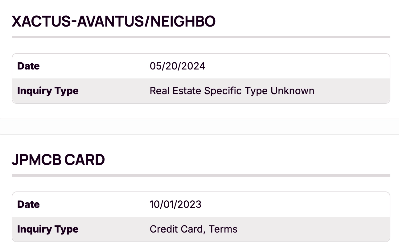 Example of a credit inquiry