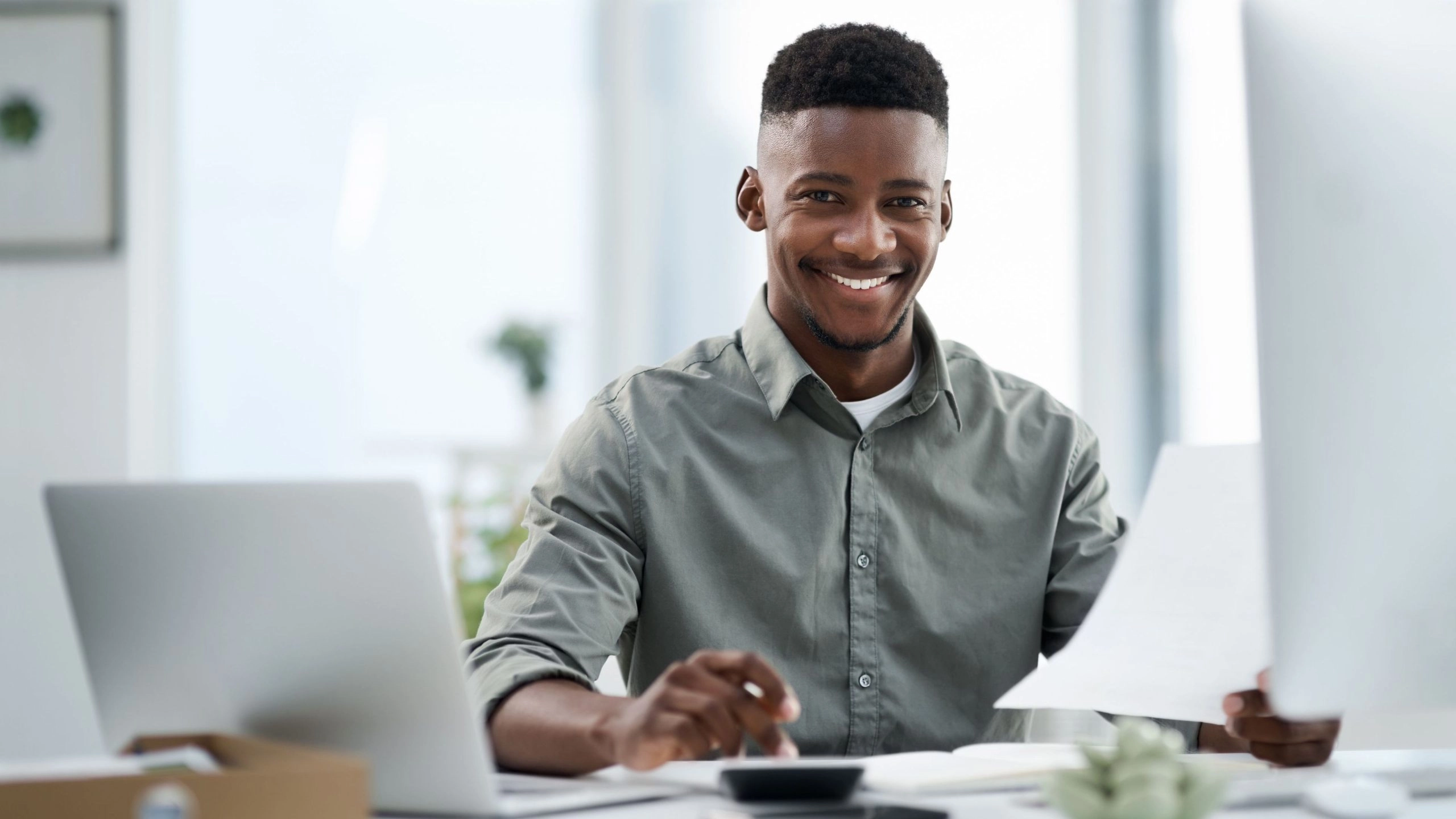 business person smiling because taxes are easier