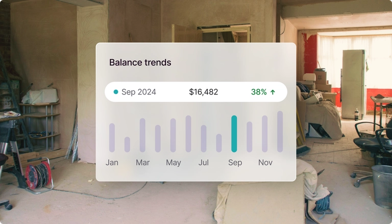a construction scene with an overlay showing balance trends