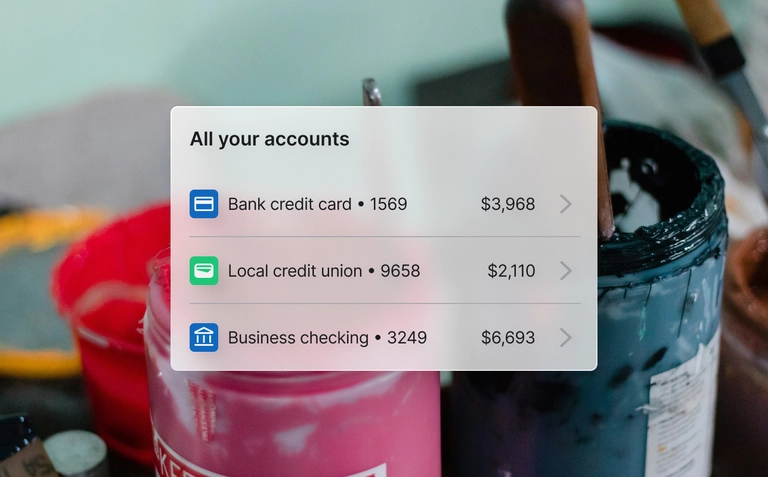 Modal UI screen showing three financial accounts