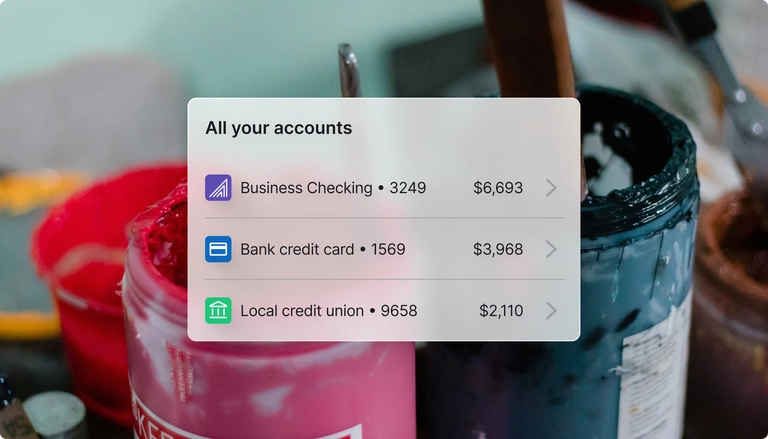 Modal UI screen showing three financial accounts