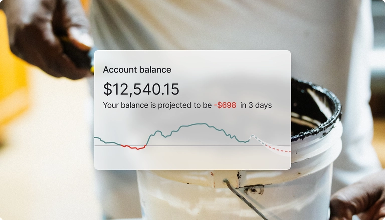 Projected account balance showing a decline from $12,540.15 to -$698 in 3 days