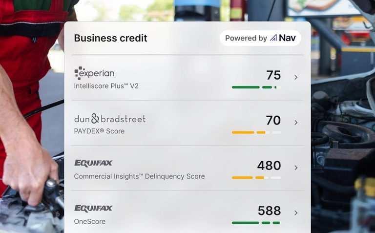 Nav website UI showing a Business Credit widget