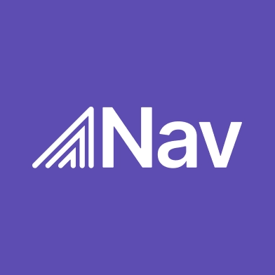 Nav logo with three pulse treatment in white text on a light purple background