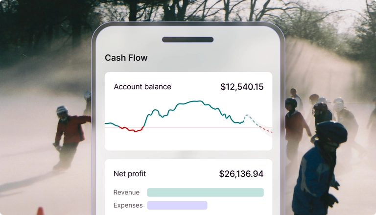 Mobile app screen highlighting cash flow health and net profit