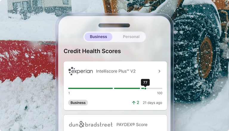 Mobile app screen highlighting credit health and Dun & Bradstreet score