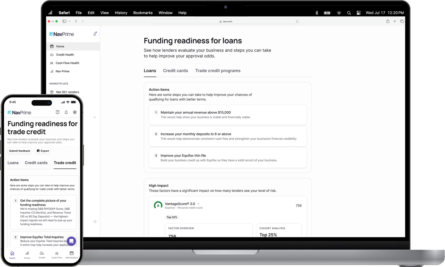 funding readiness desktop and mobile web