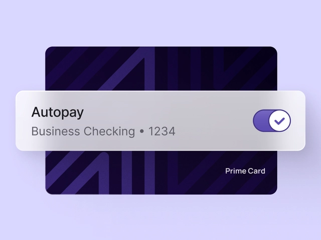 Close-up of a Nav Prime Card setup for autopay linked to a Business Checking account