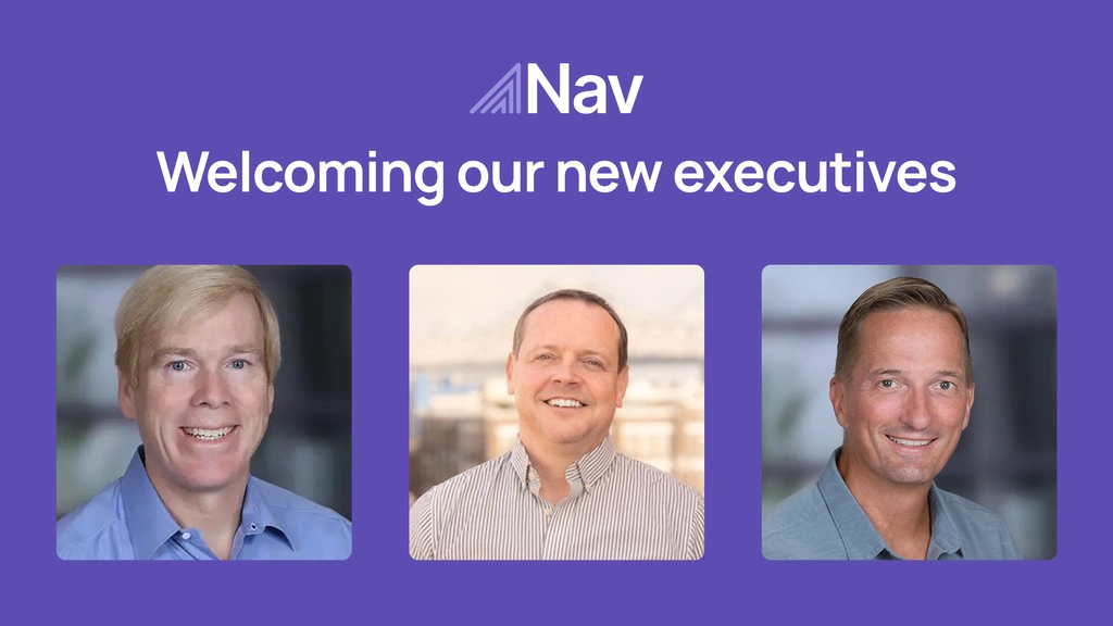 Nav welcome graphic featuring three new executives with headshots and the text "Welcoming our new executives"