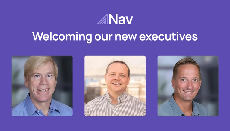 Nav welcome graphic featuring three new executives with headshots and the text "Welcoming our new executives"