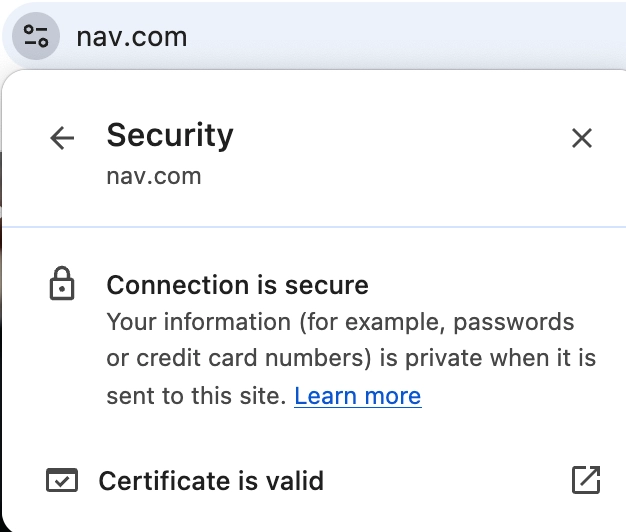 screenshot of Nav security certificate