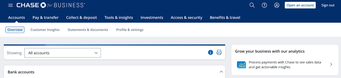 screenshot of Chase log in page