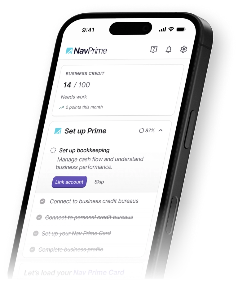 Nav Prime mobile app preview on an iphone